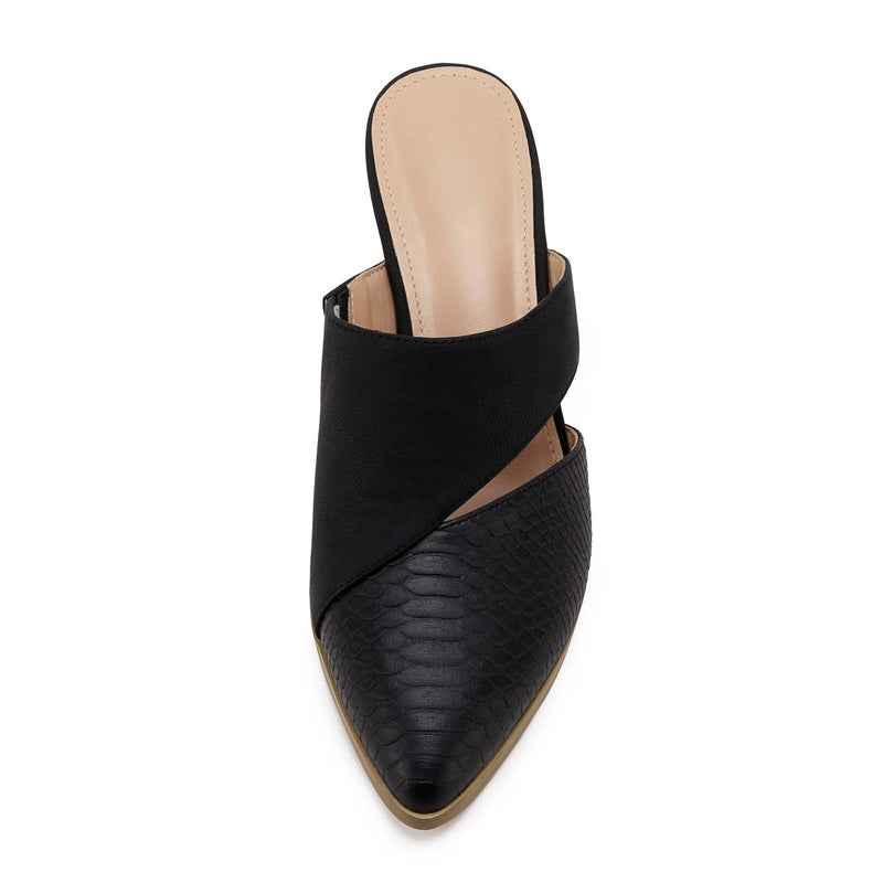 Syktkmx Womens Cutout Backless Chunky Stacked Mules Slip On Closed Toe Scale Heeled Sandal Shoes - Image 5